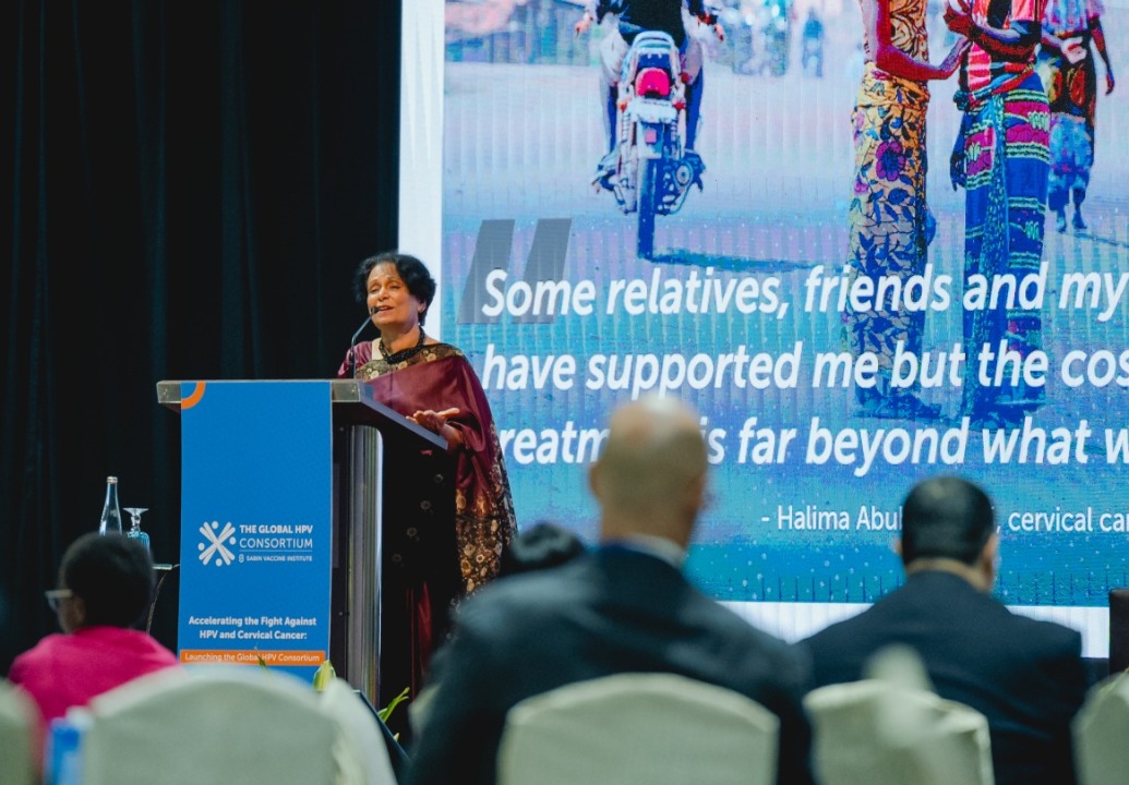 Anuradha Gupta at a podium