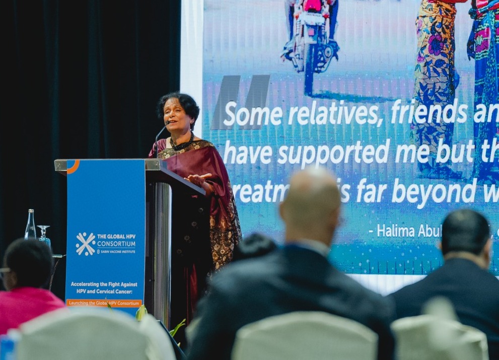 Anuradha Gupta at a podium